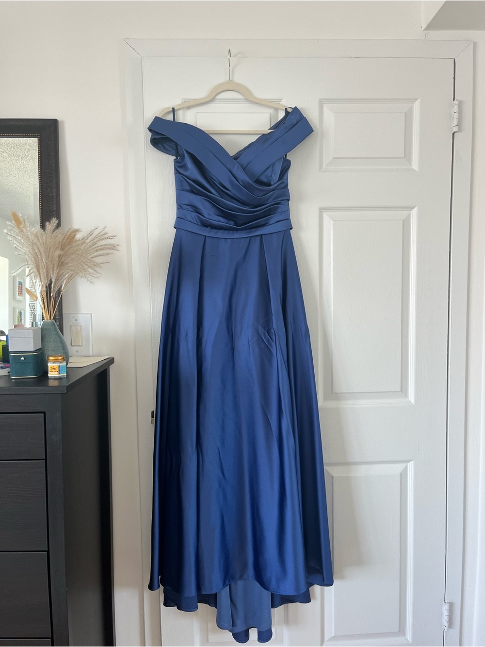 Pronovias Satin Navy Blue Evening Gown